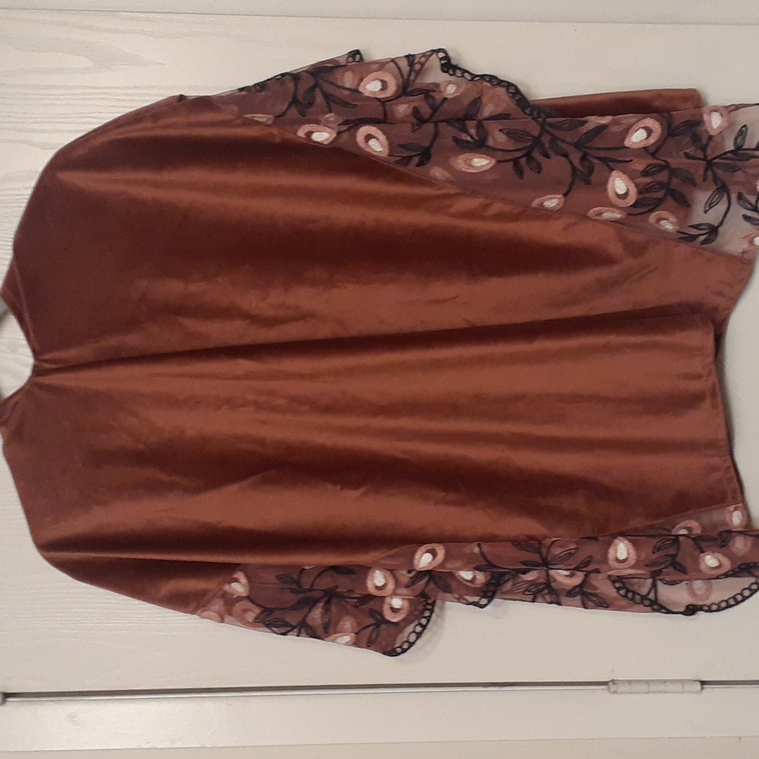 Stunning Velvet Soft Rust Colored Caftan With Floral Trim.